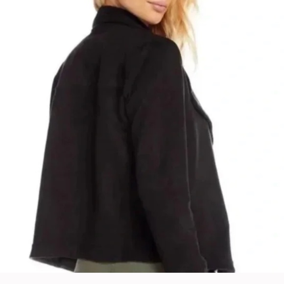 Chaser Faux Suede Long Sleeve Draped Open Front Jacket Black Size Small - Picture 3 of 8